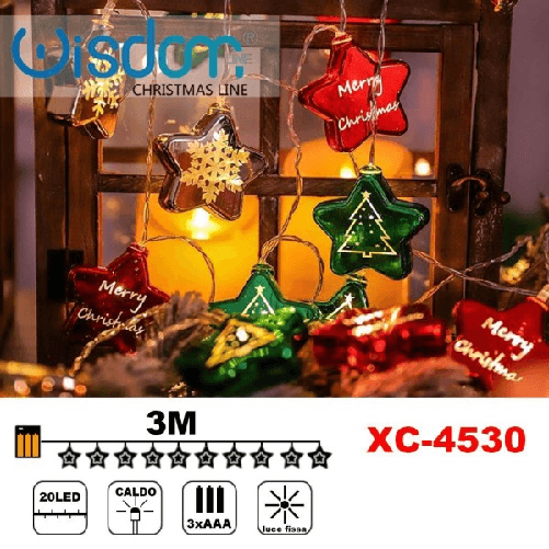 Wisdom-catena Luminosa Con Stelle 20led A Batteria Luce Calda Fissa Decorazioni Xc-4530 -