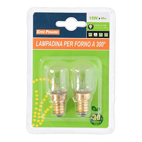 2 Lampadine Da Forno e Microonde E14 ST25 15W 230V 80 Lumen 2800K Resistente Alta Temperatura Fino a 300 Gradi
