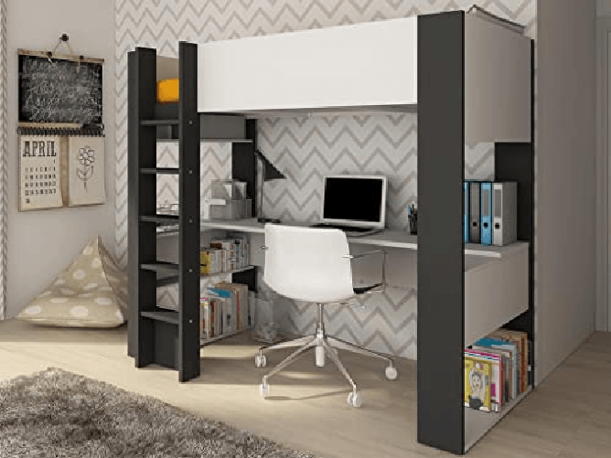Cameretta 1651 con letto a soppalco e scrivania sottostante colore bianco e antracite