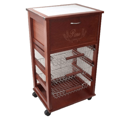 Carrello Vesuvio portapane ciliegio con piano in legno