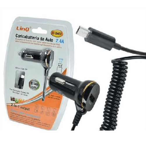 Caricabatterie Da Auto Cavo Micro Usb 150cm 12/24v 2.4a Tablet Cellulari C-s407 -