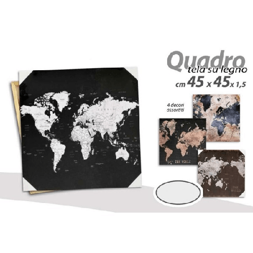Quadro Quadretto Decorativo 45x45x1,5cm Tela Su Legno Deluxe 4 Decori Ass 834790 -