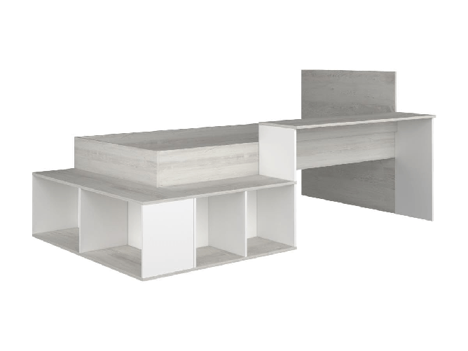 Cameretta 6040 con letto singolo e scrivania reversibile colore bianco consumato e bianco