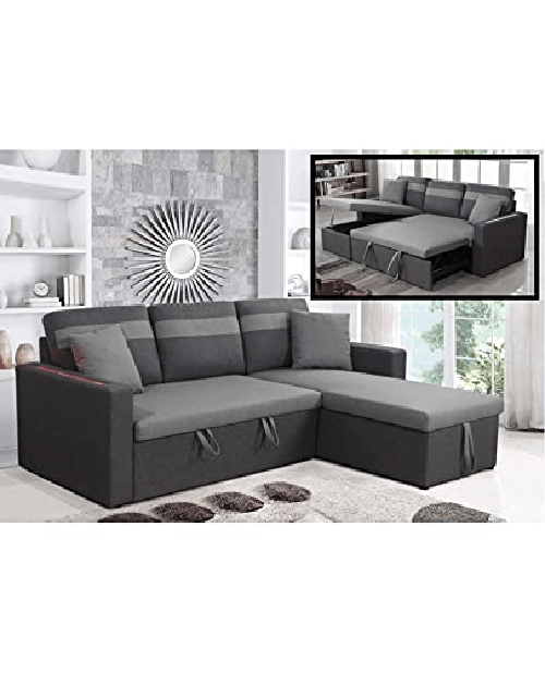 Divano letto contenitore, reversibile angolare, led, microfibra grigio chaise longue Sicorage Tuky