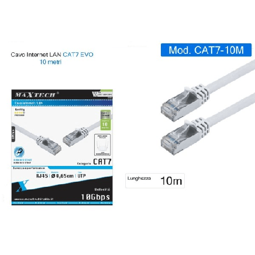 Maxtech-cavo Di Rete Cat 7 Lan Ethernet 10 Metri Cavetto Patch Maxtech Cat7-lan10m -