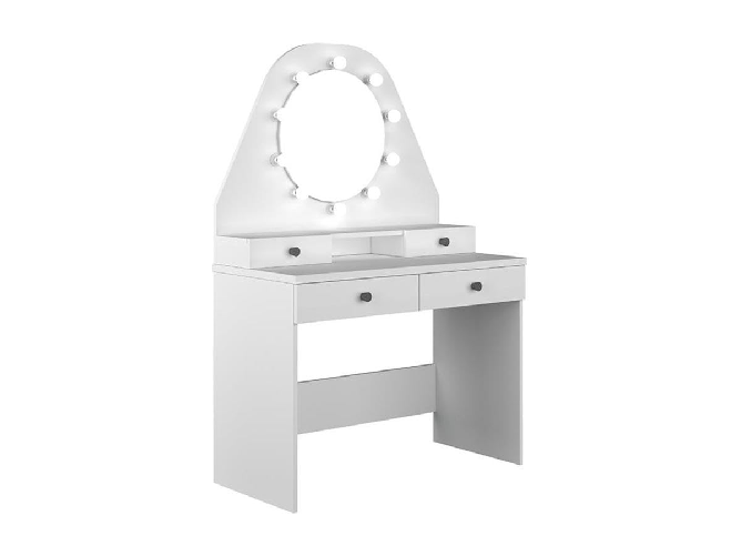 Vente-unique - Toeletta - Specchio con LED e vani portaoggetti - Bianco - Gabriela