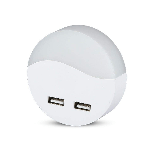 Segnapasso Led Notturno Rotondo 3000K Caricabatteria 2 Porte USB Caricatore 2A Sensore Crepuscolare SKU-505