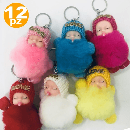 Bomboniera Portachiavi Neonato Peluche Pon Pon Cuore Primo Compleanno Comunione -