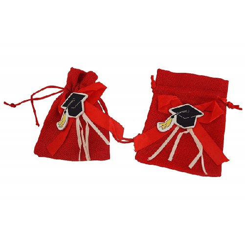Trade Shop Traesio-set 24pz. Sacchetti Sacchetto Rosso Laurea Juta 10x13cm Bomboniera Portaconfetti -