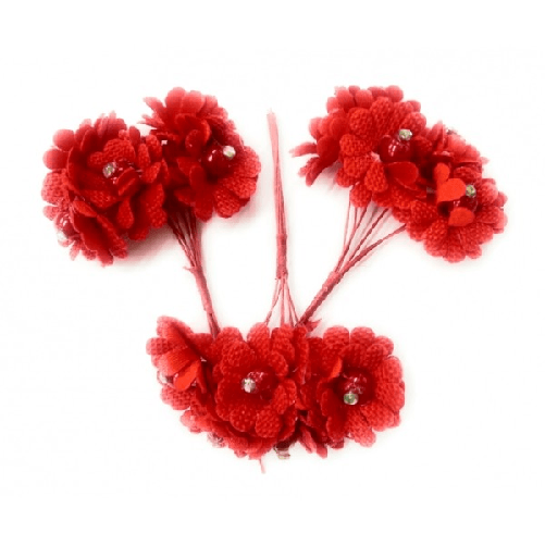Trade Shop Traesio-72 Fiori Artificiale Rosso Tessuto Glitter Bocciolo Finte Segnaposto Wedding -