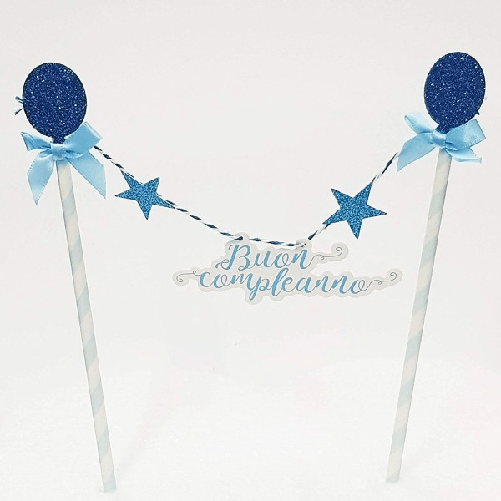 Trade Shop Traesio-bandierine Cannucce Torta 2 Pezzi Azzurro Buon Compleanno Decorazione Festa -