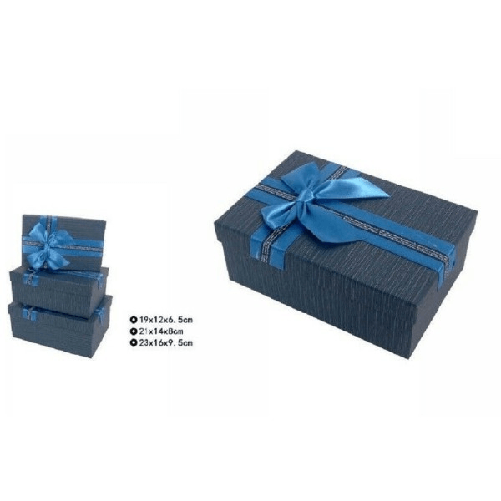 Trade Shop Traesio-set 3 Pz. Scatole Box Per Regali Varie Misure Rettangolari Blu Con Fiocco 69332 -