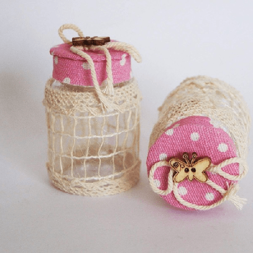 Trade Shop Traesio-set 12 Bomboniera Bomboniere Barattolo Rosa Pois 4x6.5cm Farfalla Portaconfetti -