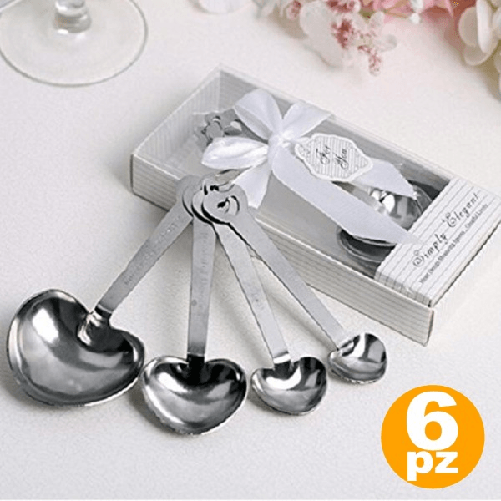 Set 6pz. Cucchiaio 4 Misure Dosatore Cuore Scatola Segnaposto Tavola Bomboniera -