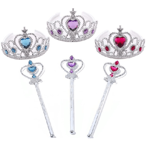 Set 2 Pezzi Corona Coroncina Scettro Principessa Costume Cosplay Carnevale -