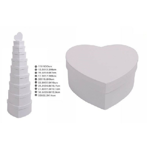 Set 10pz Scatole Box Per Regali Varie Misure Matrioska Forma Cuore Bianco 71960 -