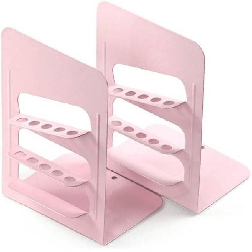 Trade Shop Traesio-set 2 Pz Fermalibri In Metallo Con Portapenne Regolabili Libri Supporto Libreria -