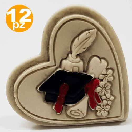 Trade Shop Traesio-set Bomboniere A Cuore Per Festa Di Laurea Cappello Piuma Soprammobile Appoggio -