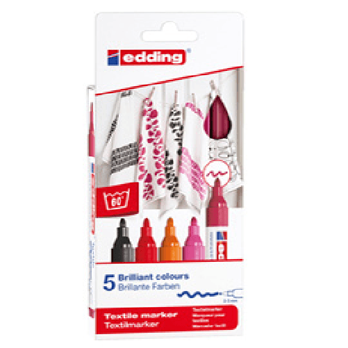 EDDING Marcatore per tessuto 4500 - punta tonda - da 2 a 3mm - colori assortiti caldi - Edding - astuccio 5 pezzi Edding 4500 evidenziatore 5 pz Tipo