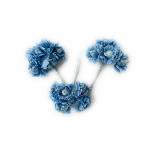 Trade Shop Traesio-72 Fiore Fiori Artificiale Azzurro Tessuto Glitter Bocciolo Finte Segnaposto -