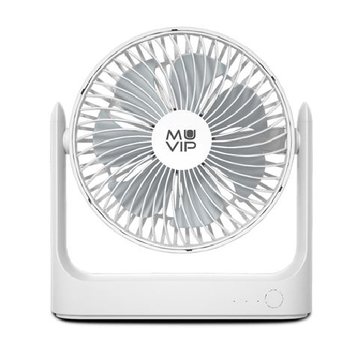 Ventilatore Portatile da Tavolo Muvip 55W Diametro 18cm - 3 Velocità - Angolo Regolabile fino a 360o - Autonomia fino a 15h - Colore Bianco