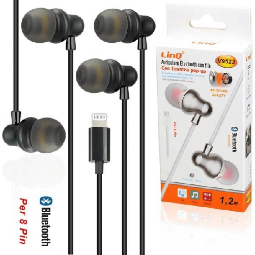 Auricolari Cuffie Bluetooth Stereo Filo 1.2mt Con Microfono Mp3 Lightning V9522 -