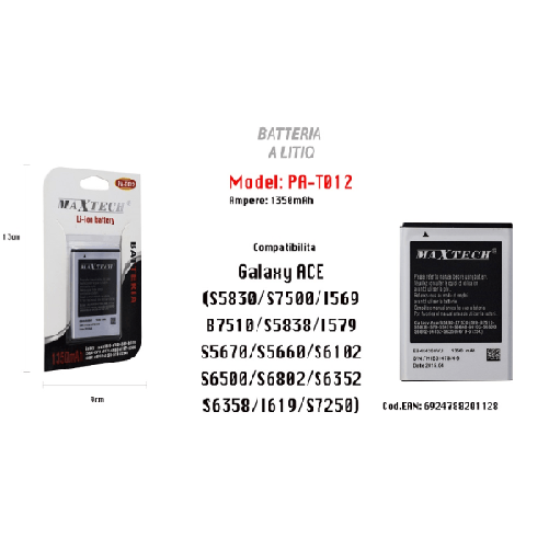 Maxtech-batteria A Litio Per Galaxy Ace Compatibile Cellulare Smartphone 1350mah Maxtech Pa-t012 -