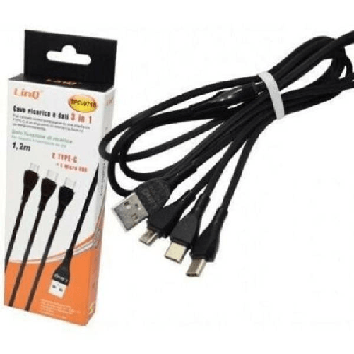 Cavo Usb Di Ricarica Dati 3 In 1 Micro Usb + 2 Type-c Tipo C Linq Tpc-9718 -