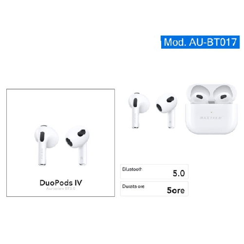 Maxtech-auricolari Bluetooth Stereo Senza Fili Bt5.0 Duopods Iv Per Smartphone Au-bt017 -