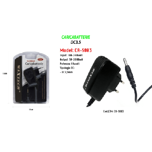Caricabatterie Da Viaggio Compatto Fast Charger Dc3.5mm 5v-2000ma 10w Maxtech Ca-s003 -