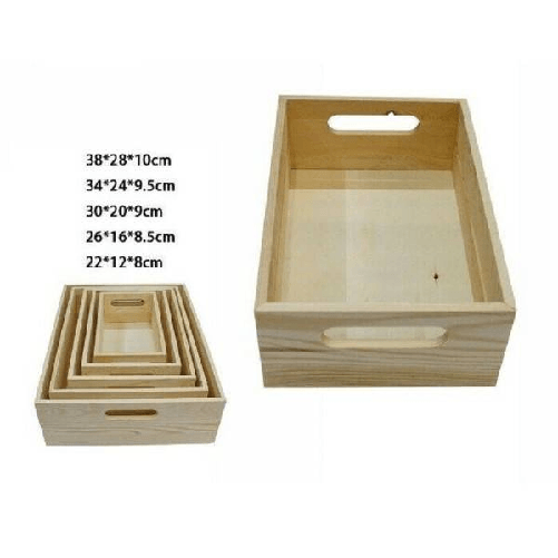 Trade Shop Traesio-set 5 Cassette Cassetta In Legno Naturale Decoupage Matrioska Scatola -