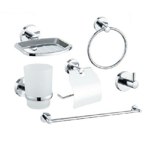 Cleafe-set Bagno 6accessori Cromato Porta Asciugamano Rotolo Bicchiere Spazzolino 59682 -