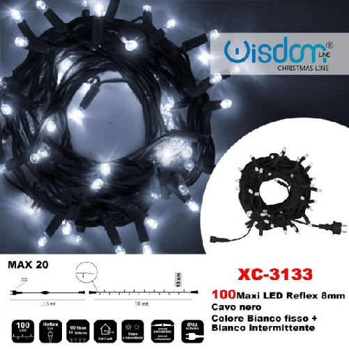 Catena Luminosa 100luci Led Lucciole Bianco Fisso + Bianco Intermittente Xc-3133 -