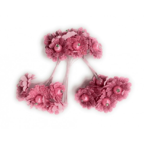 Trade Shop Traesio-72 Fiori Artificiale Rosa Tessuto Glitter Bocciolo Finte Segnaposto Wedding -