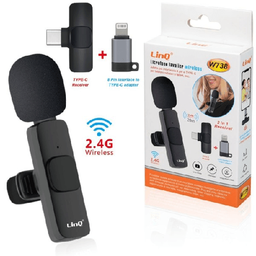 Microfono Lavalier Con Clip Colletto Bavero Wireless 2.4g Con Ricevitore 20m W738 -