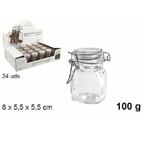 Set 24 Pezzi Barattolo Quadrato Vasetto Con Tappo Porta Spezie Vetro 100g 100828 -