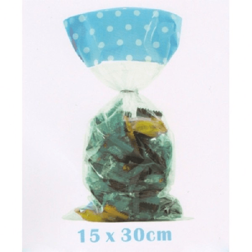 Trade Shop Traesio-12 Sacchetti Bustine Azzurro Pois 15x30 Cm Confetti Confettata Caramelle Festa -