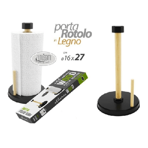 Porta Rotolo Carta Cucina In Legno 16x27cm Supporto Portarotolo Verticale 838286 -
