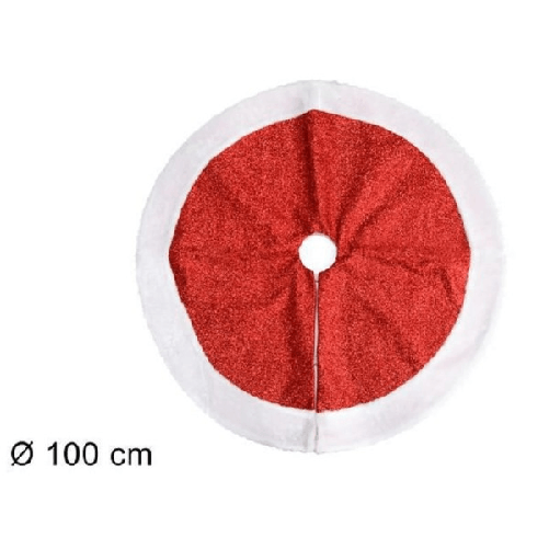 Trade Shop Traesio-tappeto Sottoalbero Natale Gonna Copertura 100cm Effetto Glitter Rosso Pelliccia -