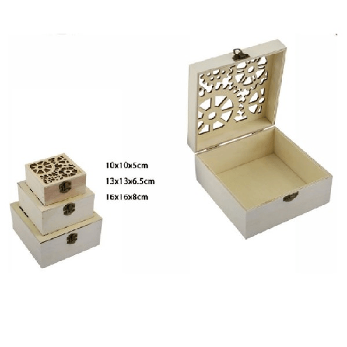 Trade Shop Traesio-set 3 Pz Scatole In Legno Decoupage Portagioie Incise Scatola Cofanetto 74011a -