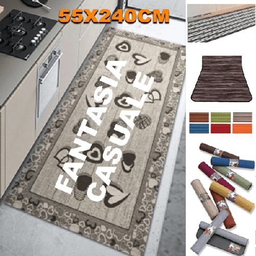 Trade Shop Traesio-tappeto Antiscivolo Fondo Gomma 55x240 Cm Per Cucina Bagno Lavabile Lavatrice -