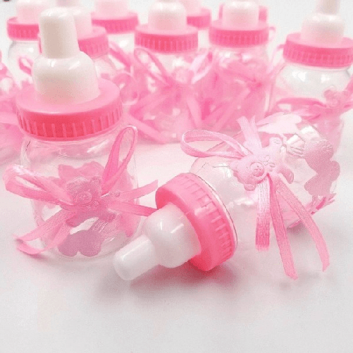 12 X Bomboniera Portaconfetti Per Battesimo Nascita Bottiglia Biberon Rosa -