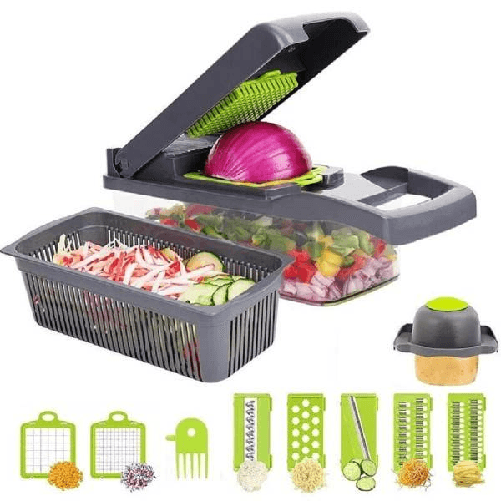 Trade Shop Traesio-affettatrice Manuale Affetta Taglia Verdure 12 In 1 Mandolina Con Contenitore -