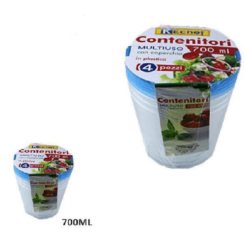 Set 4 Pezzi Contenitori Multiuso Tondo Con Coperchio In Plastica 700 Ml Cucina -