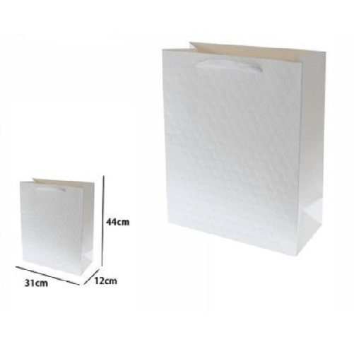 Trade Shop Traesio-set 2 Borse Buste Regalo Shopper Bianca Goffrata Manico Tessuto 44x31x12cm 69925 -