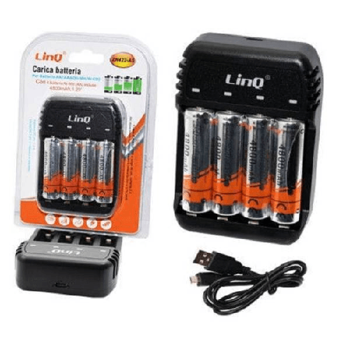 Carica Batterie Pile Aa Aaa 4 Slot Zn422-a5 + 4 Pile Stilo 4800mha Ricaricabili -