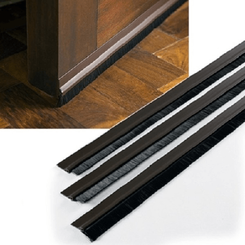 Trade Shop Traesio-sottoporta Pvc Spazzola 1mt Marrone Adesiva Paraspifferi Freddo Porte Finestre -