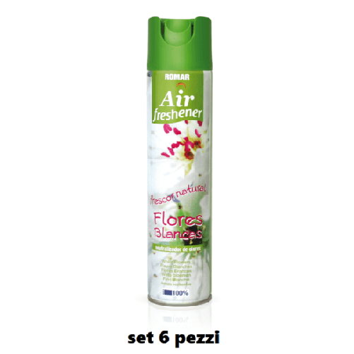 Trade Shop Traesio-set 6 Pz Deodorante Per Ambiente Spray Profumo Casa Fresco 300ml Fiori Bianchi -