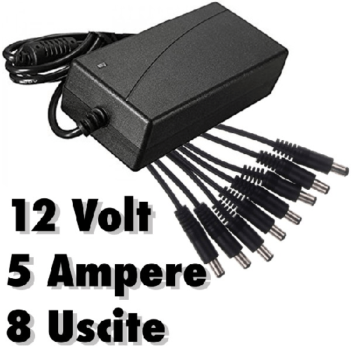 Trade Shop Traesio-alimentatore Stabilizzato Trasformatore 12v 5a 8 Uscite Telecamere Dvr Strisce -