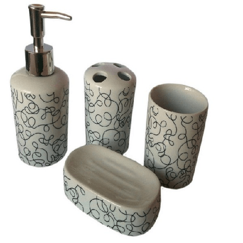 Trade Shop Traesio-set 4 Pz Accessori Bagno In Ceramica Da Appoggio Design Moderno Fantasia -